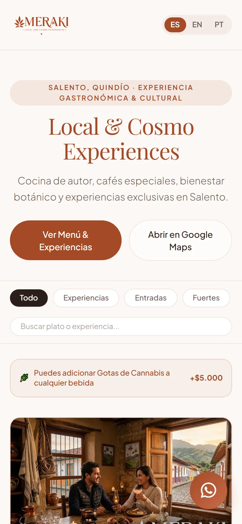 Site da Meraki no celular